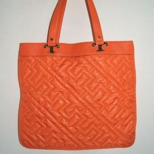 TORY BURCH Orange Quilted Nylon/ Leather Tote
